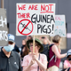 Anti- vaccination activists protest the proof of vaccination requirement to get into the Foo Fighters show as Madison Square Garden reopens with the first full capacity concert since March 2020 on June 20, 2021 in New York City.